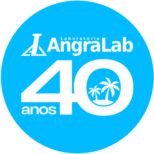 Selo comemorativo de 40 anos de excelência do laboratório Angralab